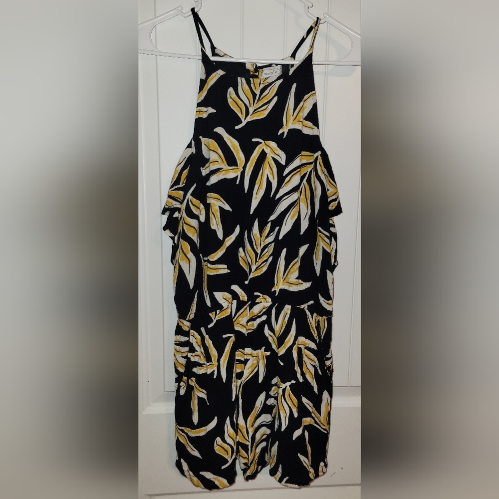 Mud Pie Cold Shoulder Short Romper Black and Yellow Leaf Print ❤️